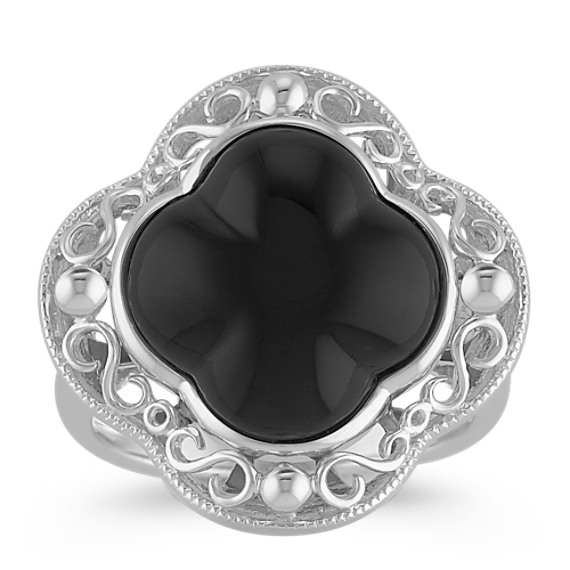 Black Agate and Sterling Silver Clover Ring Black Agate and Sterling Silver Clover Ring