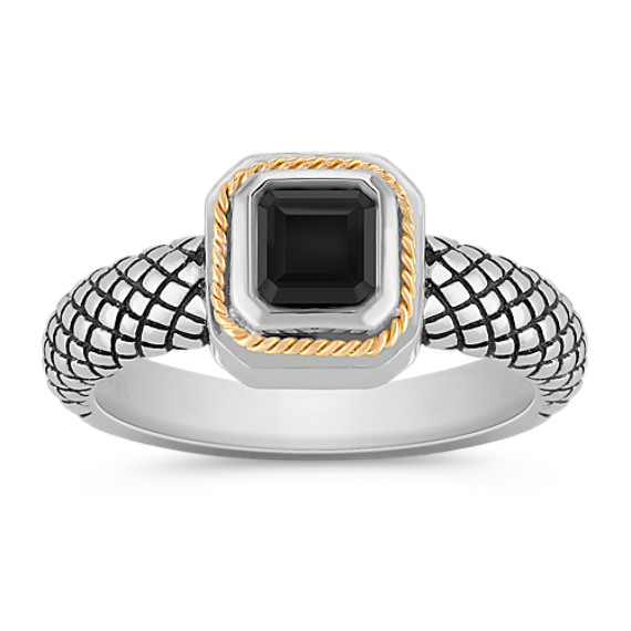 Black Agate, Sterling Silver and 18k Yellow Gold Ring Black Agate, Sterling Silver and 18k Yellow Gold Ring