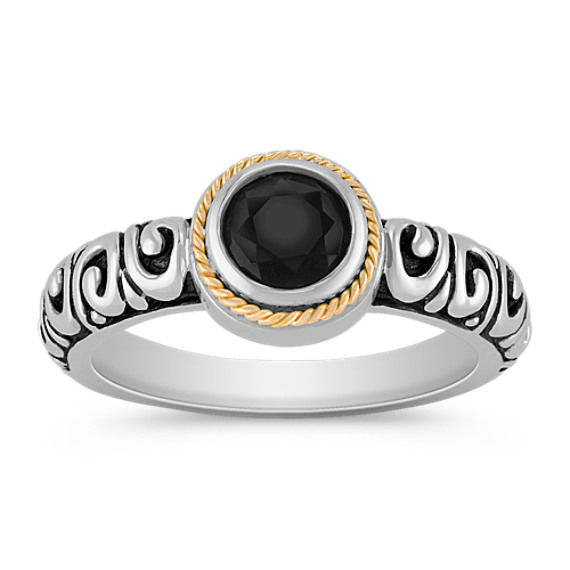 Black Agate, Sterling Silver and 18k Yellow Gold Ring Black Agate, Sterling Silver and 18k Yellow Gold Ring