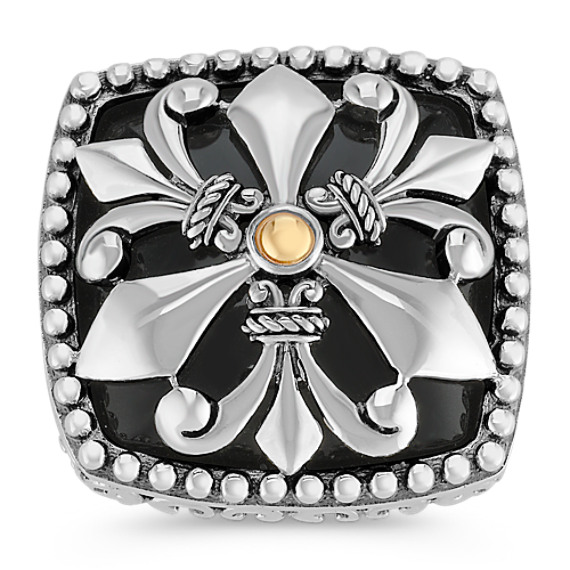 Black Agate, Sterling Silver and 18k Yellow Gold Ring Black Agate, Sterling Silver and 18k Yellow Gold Ring