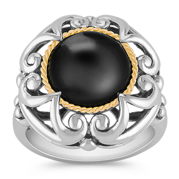 Black Agate, Sterling Silver and 18k Yellow Gold Ring Black Agate, Sterling Silver and 18k Yellow Gold Ring