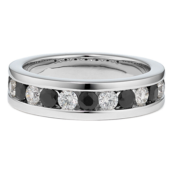 Black Sapphire and Diamond Wedding Band (6mm) Black Sapphire and Diamond Wedding Band (6mm)