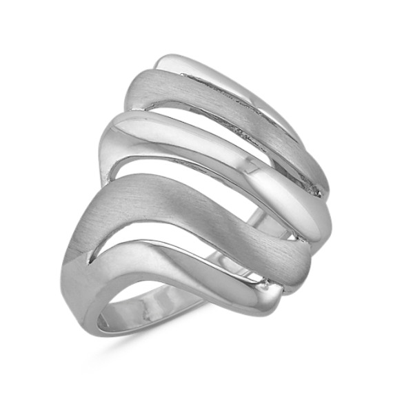 Brush and Polish Finished Sterling Silver Wave Ring
