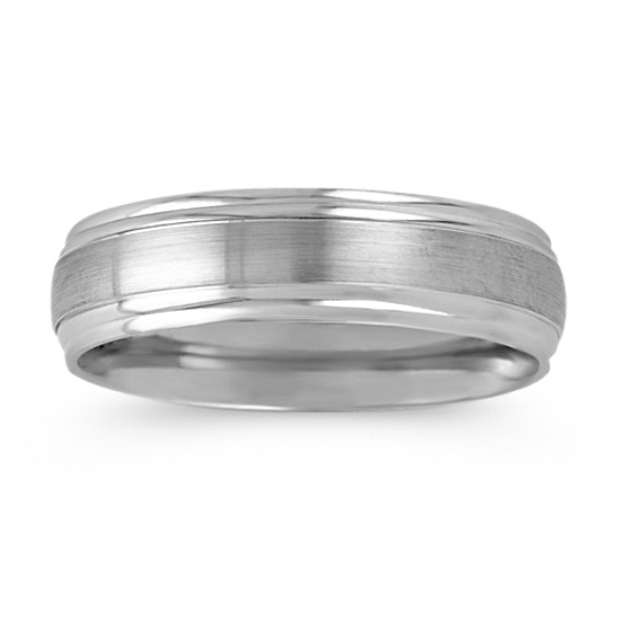 Brushed Inlay 14k White Gold Wedding Band (6mm) Brushed Inlay 14k White Gold Wedding Band (6mm)