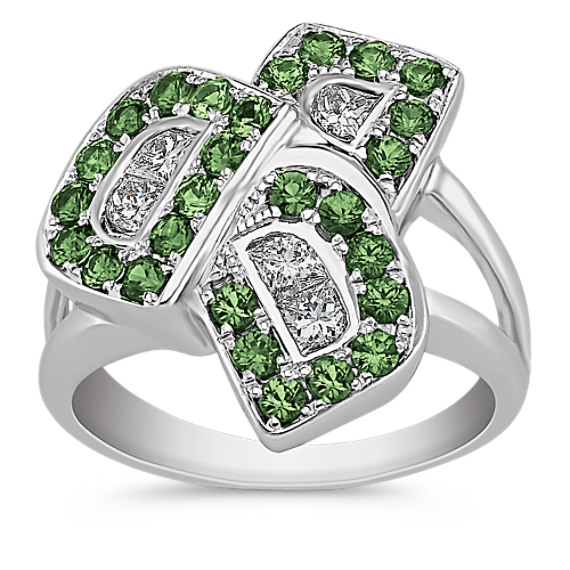 Calla Cut Diamond and Round Green Sapphire Ring Calla Cut Diamond and Round Green Sapphire Ring