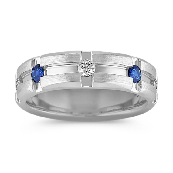 Channel-Set Diamond and Sapphire Ring (7mm) Channel-Set Diamond and Sapphire Ring (7mm)