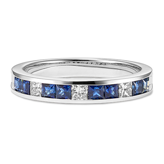 Channel-Set Princess Cut Sapphire and Diamond Wedding Band Channel-Set Princess Cut Sapphire and Diamond Wedding Band