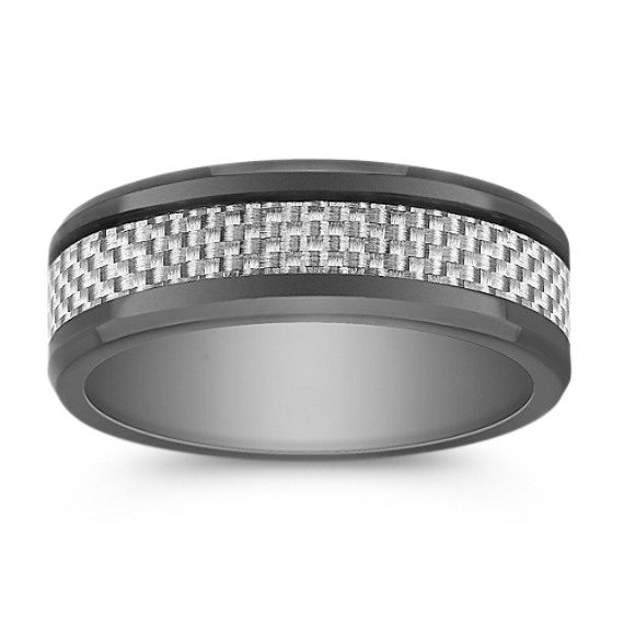 Cobalt Ring with White Carbon Fiber Accents (8mm) Cobalt Ring with White Carbon Fiber Accents (8mm)