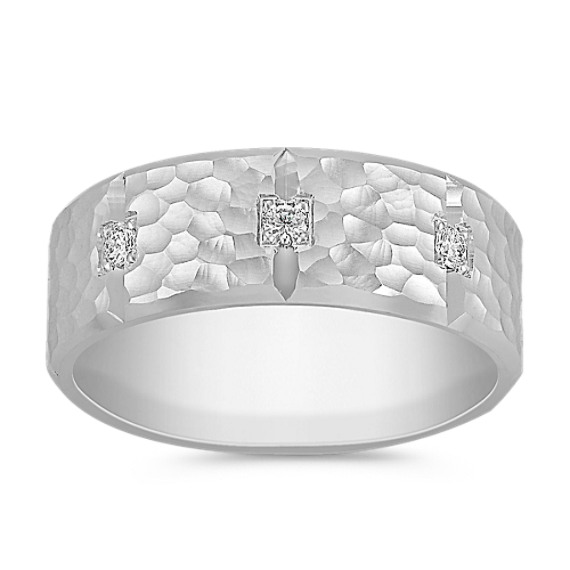 Comfort Fit Diamond Ring with Hammered Finish Comfort Fit Diamond Ring with Hammered Finish