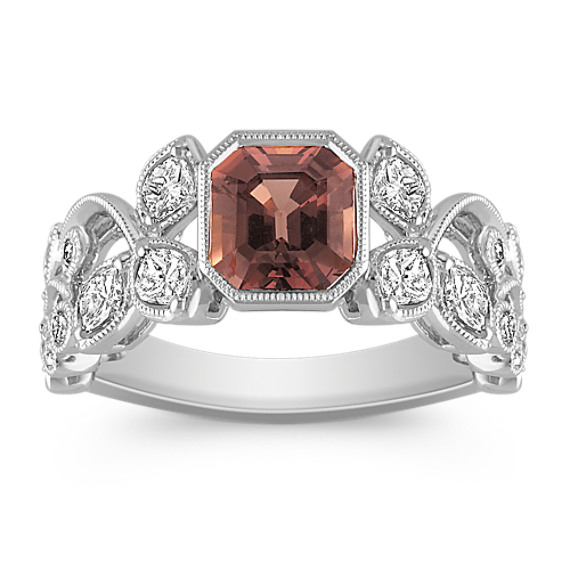 Cushion Cut Cognac Sapphire, Calla Cut and Round Diamond Ring Cushion Cut Cognac Sapphire, Calla Cut and Round Diamond Ring