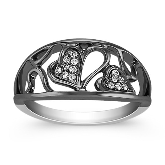 Diamond Heart Ring with Black Rhodium Diamond Heart Ring with Black Rhodium