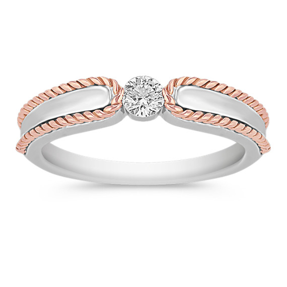 Diamond Ring in Sterling Silver and 14k Rose Gold with Channel-Setting Diamond Ring in Sterling Silver and 14k Rose Gold with Channel-Setting