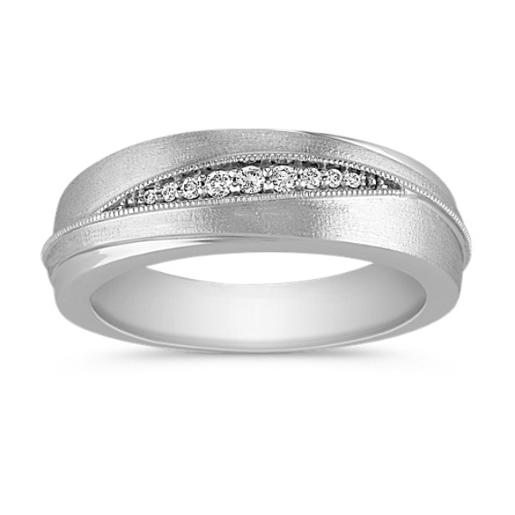 Diamond Wedding Ring with Satin Finish and Milgrain Detailing (8mm) Diamond Wedding Ring with Satin Finish and Milgrain Detailing (8mm)