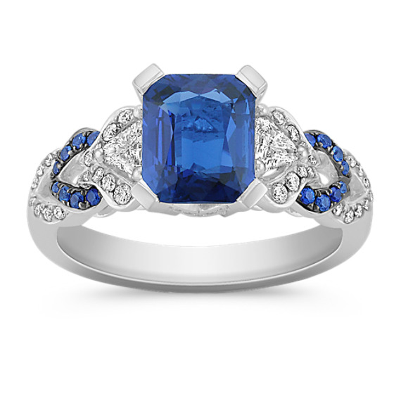 Emerald Cut and Round Sapphire, Trillion and Round Diamond Ring Emerald Cut and Round Sapphire, Trillion and Round Diamond Ring
