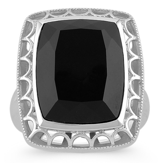 Emerald Cut Black Agate and Sterling Silver Ring Emerald Cut Black Agate and Sterling Silver Ring
