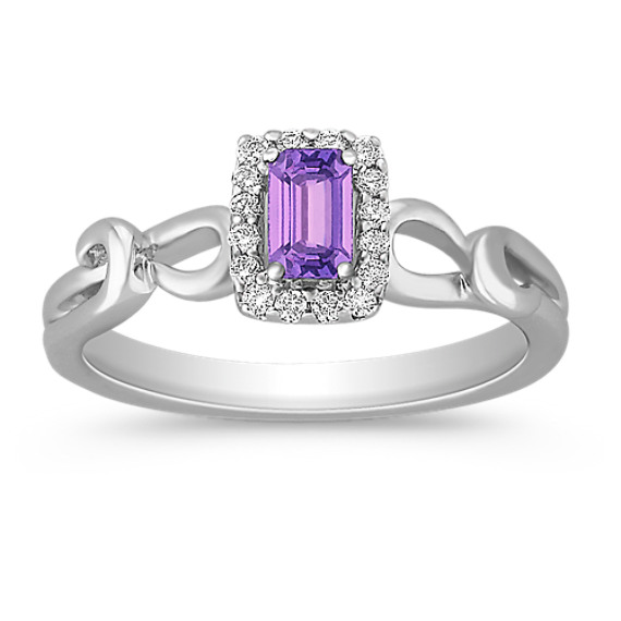 Emerald Cut Lavender Sapphire and Round Diamond Ring in 14k White Gold Emerald Cut Lavender Sapphire and Round Diamond Ring in 14k White Gold