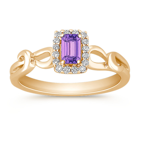Emerald Cut Lavender Sapphire and Round Diamond Ring in 14k Yellow Gold Emerald Cut Lavender Sapphire and Round Diamond Ring in 14k Yellow Gold
