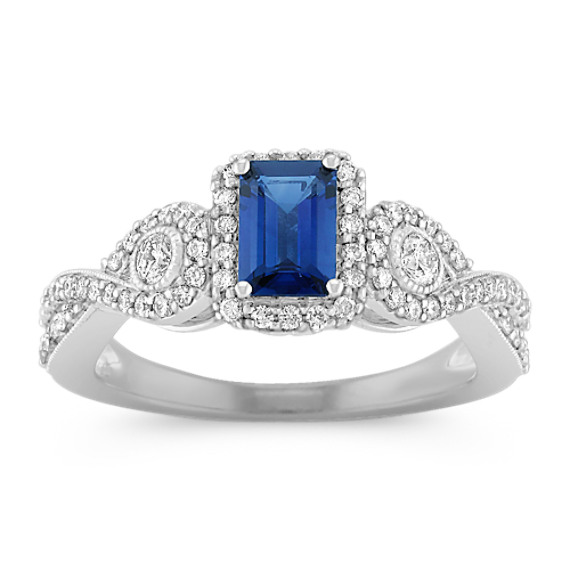 Emerald Cut Sapphire and Round Diamond Ring Emerald Cut Sapphire and Round Diamond Ring