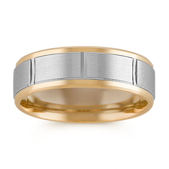 Engraved 14k White and Yellow Gold Comfort Fit Ring (7mm) Engraved 14k White and Yellow Gold Comfort Fit Ring (7mm)