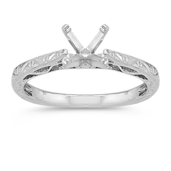 Engraved Cathedral Solitaire 14k White Gold Engagement Ring (Unmounted ... Engraved Cathedral Solitaire 14k White Gold Engagement Ring (Unmounted ...