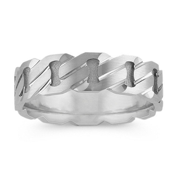 Engraved Men's Ring in 14k White Gold with Satin Finish (6mm)