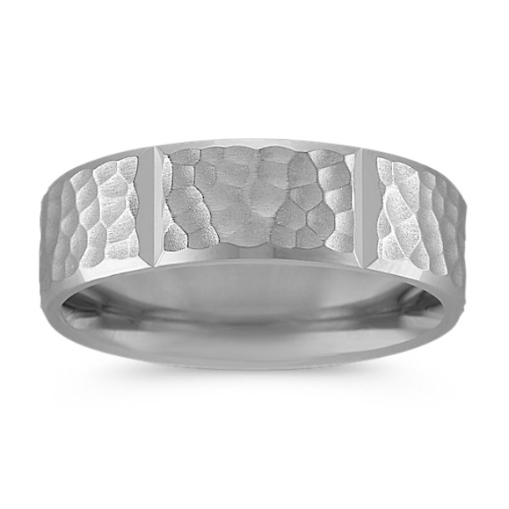Engraved Ring in 14k White Gold with Hammered Finish (7mm) Engraved Ring in 14k White Gold with Hammered Finish (7mm)