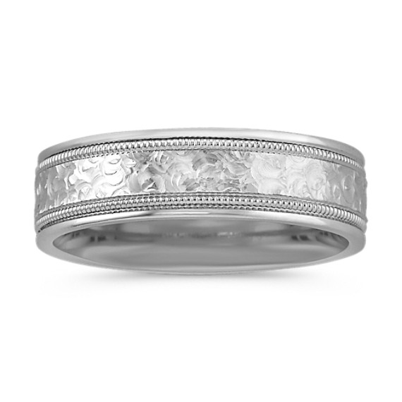 Engraved Texture 14k White Gold Wedding Band (6mm) Engraved Texture 14k White Gold Wedding Band (6mm)