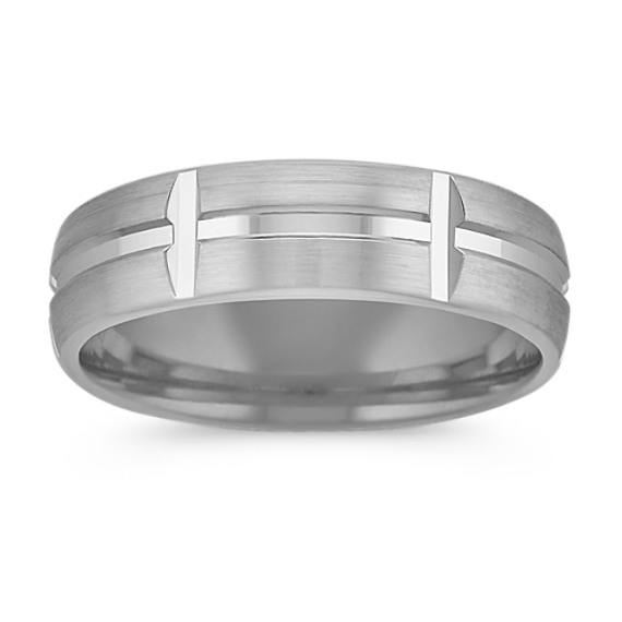 Engraved White Gold Men's Ring with Satin Finish (6mm) Engraved White Gold Men's Ring with Satin Finish (6mm)