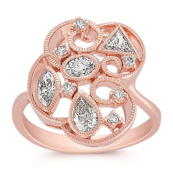 Fancy Shape and Round Diamond Ring in 14k Rose Gold Fancy Shape and Round Diamond Ring in 14k Rose Gold