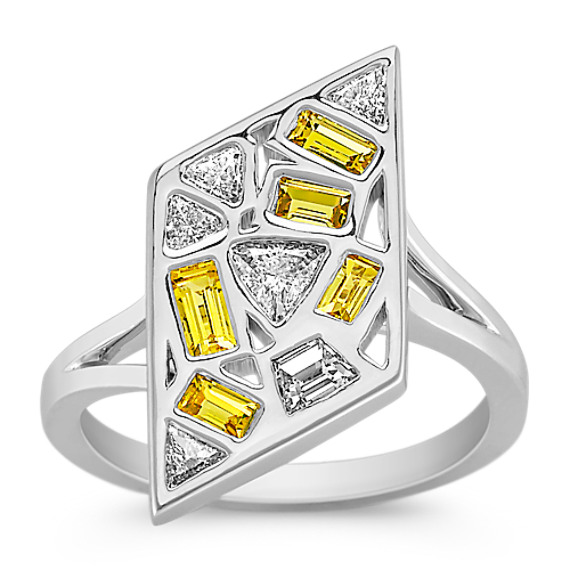 Fancy Shape Yellow Sapphire and Fancy Shape Diamond Ring Fancy Shape Yellow Sapphire and Fancy Shape Diamond Ring
