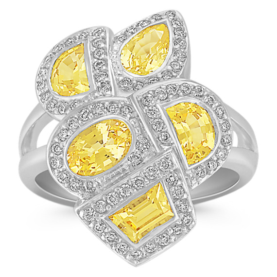 Fancy Shaped Yellow Sapphires and Round Diamond Ring Fancy Shaped Yellow Sapphires and Round Diamond Ring