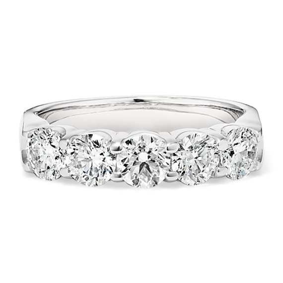 Five Stone Round Diamond Wedding Band in White Gold Five Stone Round Diamond Wedding Band in White Gold