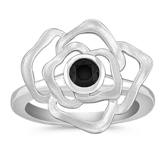 Floral Black Sapphire and Sterling Silver Ring Floral Black Sapphire and Sterling Silver Ring
