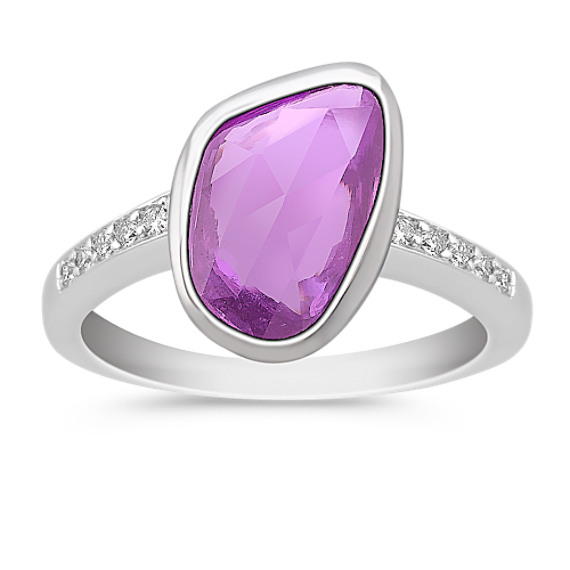 Freeform Fancy Pink Sapphire and Round Diamond Ring Freeform Fancy Pink Sapphire and Round Diamond Ring