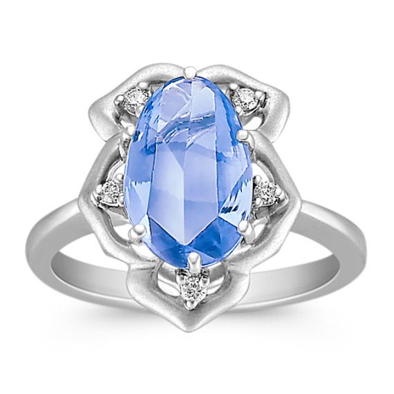 Freeform Ice Blue Sapphire and Round Diamond Ring Freeform Ice Blue Sapphire and Round Diamond Ring