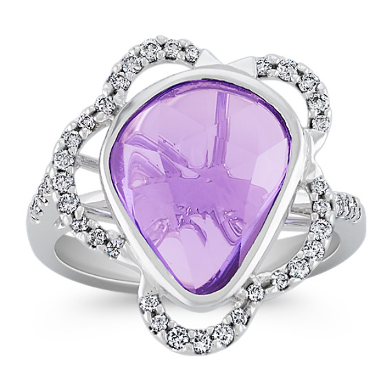 Freeform Lavender Sapphire and Round Diamond Ring Freeform Lavender Sapphire and Round Diamond Ring