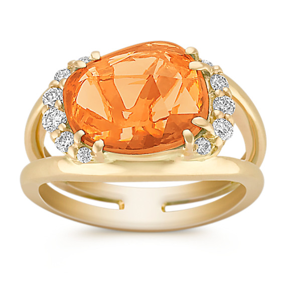 Freeform Orange Sapphire and Round Diamond Ring Freeform Orange Sapphire and Round Diamond Ring