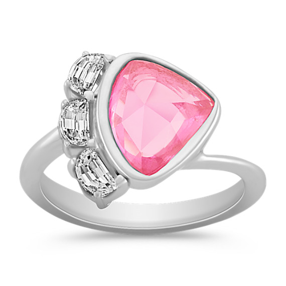 Freeform Pink Sapphire and Half Moon Diamond Ring Freeform Pink Sapphire and Half Moon Diamond Ring