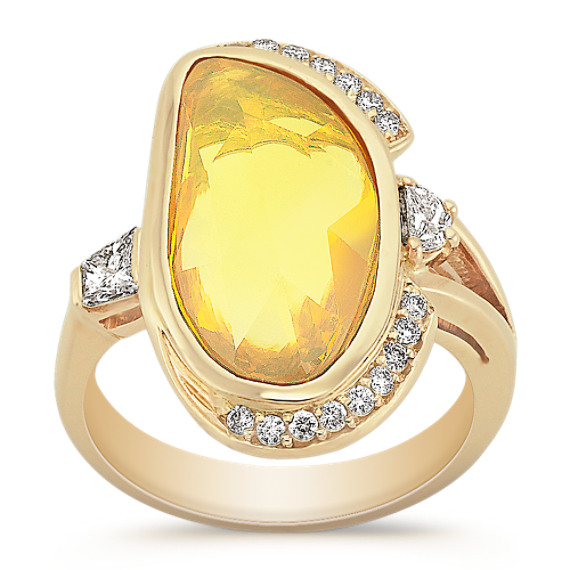 Freeform Yellow Sapphire and Fancy Shape and Round Diamond Ring Freeform Yellow Sapphire and Fancy Shape and Round Diamond Ring