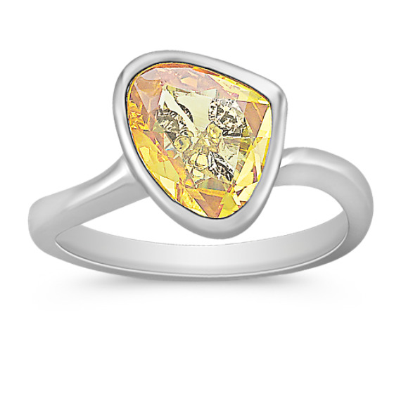 Freeform Yellow Sapphire and Round Diamond Ring Freeform Yellow Sapphire and Round Diamond Ring