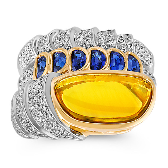 Freeform Yellow Sapphire, Half-Moon Sapphire and Diamond Ring in Two-Tone Gold Freeform Yellow Sapphire, Half-Moon Sapphire and Diamond Ring in Two-Tone Gold