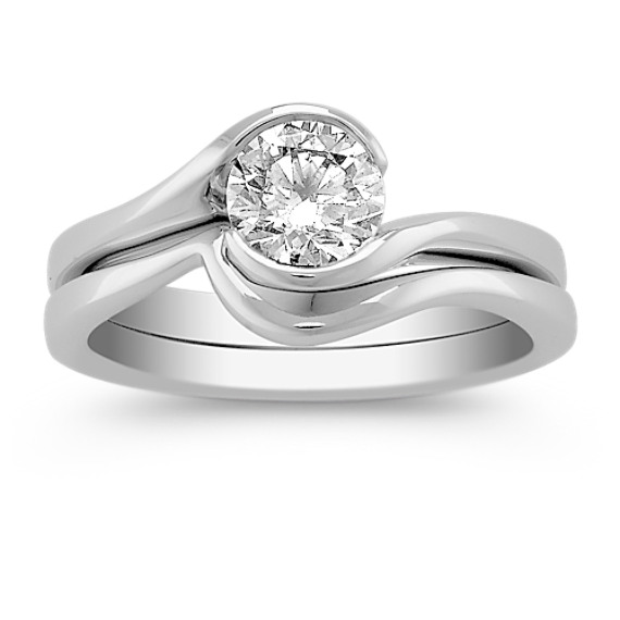 Half Bezel-Set Round Diamond Wedding Set Half Bezel-Set Round Diamond Wedding Set