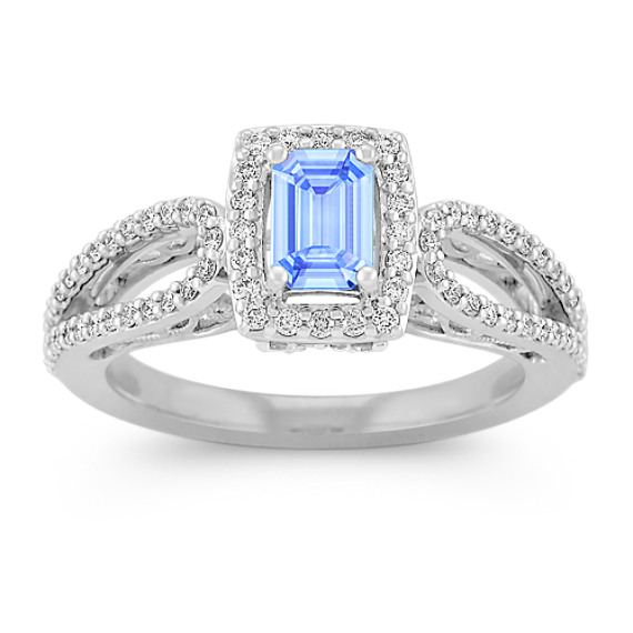Halo Emerald Cut Ice Blue Sapphire and Diamond Ring Halo Emerald Cut Ice Blue Sapphire and Diamond Ring