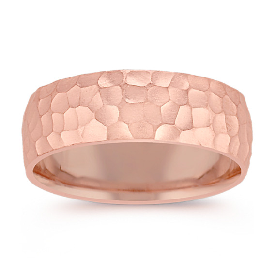 Hammered 14k Rose Gold Comfort Fit Ring (7mm) Hammered 14k Rose Gold Comfort Fit Ring (7mm)