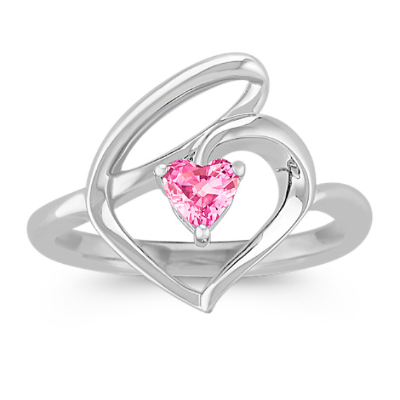 Heart-Shaped Pink Sapphire and Sterling Silver Heart Ring Heart-Shaped Pink Sapphire and Sterling Silver Heart Ring