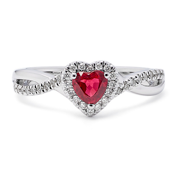 Heart-Shaped Ruby and Diamond Swirl Ring Heart-Shaped Ruby and Diamond Swirl Ring