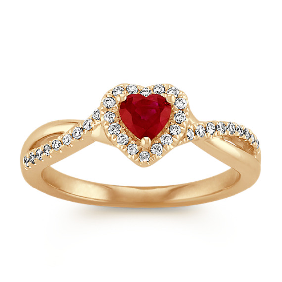 Heart Shaped Ruby and Round Diamond Swirl Ring Heart Shaped Ruby and Round Diamond Swirl Ring