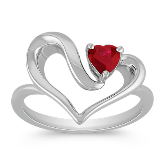 Heart-Shaped Ruby and Sterling Silver Heart Ring Heart-Shaped Ruby and Sterling Silver Heart Ring