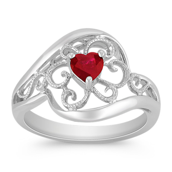 Heart-Shaped Ruby and Sterling Silver Ring Heart-Shaped Ruby and Sterling Silver Ring