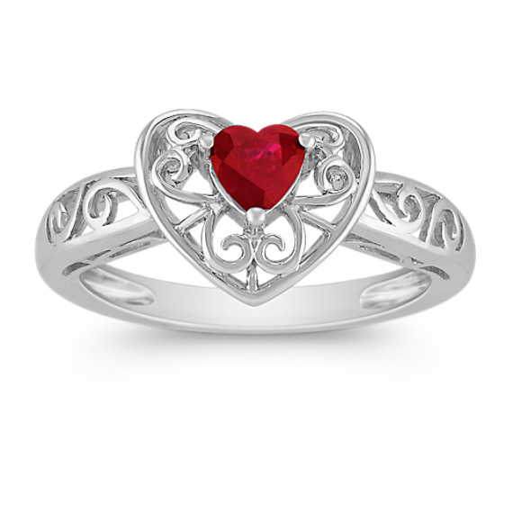 Heart-Shaped Ruby and Sterling Silver Ring Heart-Shaped Ruby and Sterling Silver Ring